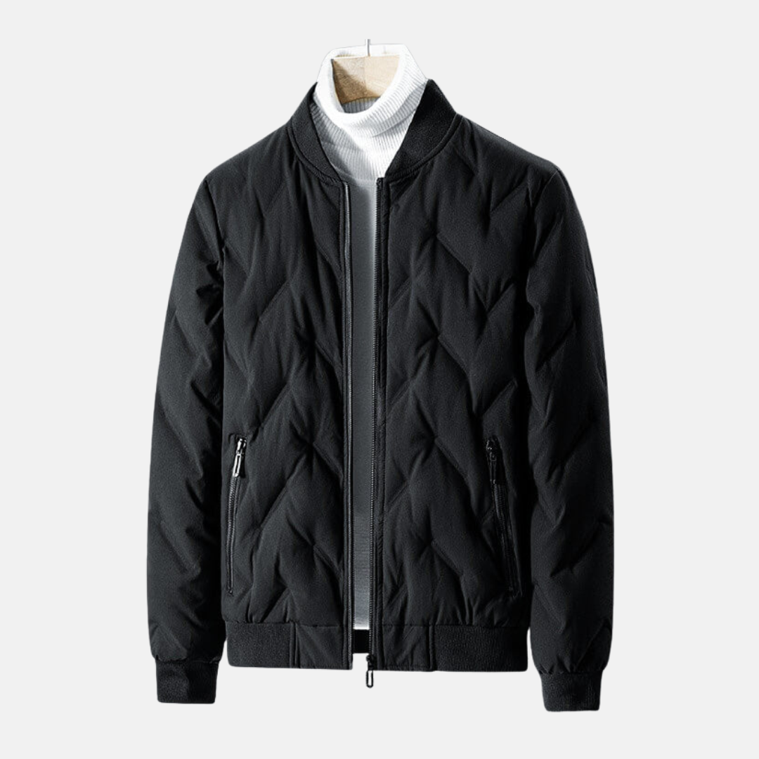 Men’s Bomber Jacket - Woven Fabric - Quilted Chevron Pattern - Ribbed Collar and Cuffs