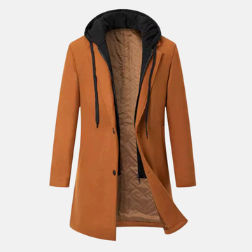 Men’s Overcoat – Tailored Fit – Quilted Lining – Hooded Insert – Mid-Length Casual
