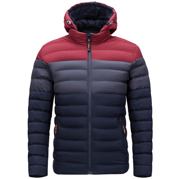 Sky - men's waterproof hooded color-block hooded puffer jacket