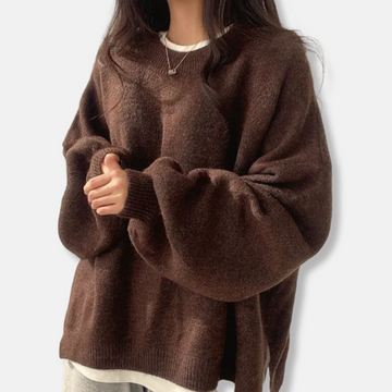Women’s Pullover Sweater - Knit Blend - Oversized Fit - Balloon Sleeves - Crew Neck