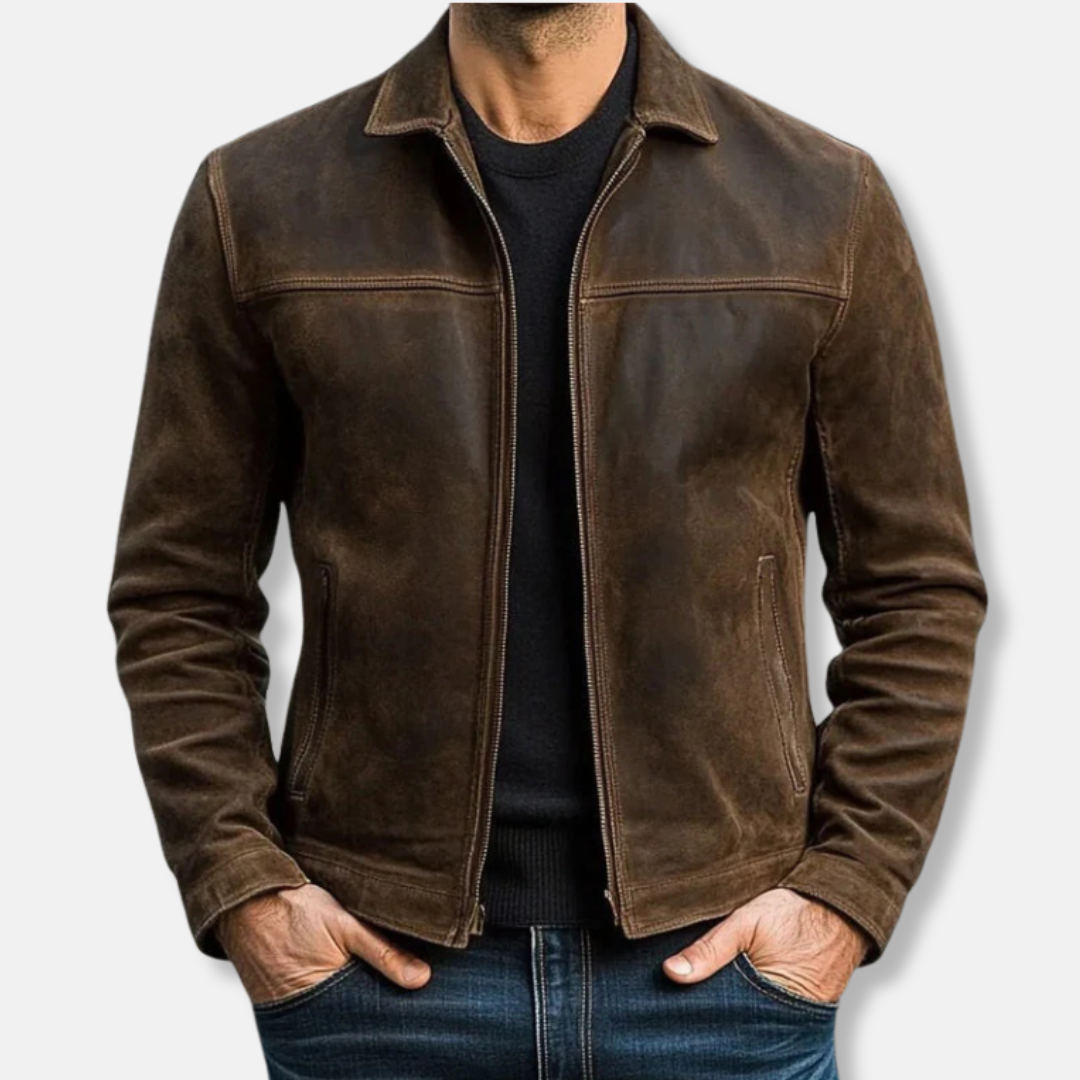 Men’s Jacket - Leather Suede - Regular Fit - Pointed Collar - Hip Length