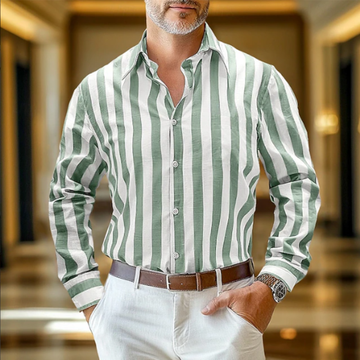 Men's Summer Relaxed Fit Striped Button-Down Shirt