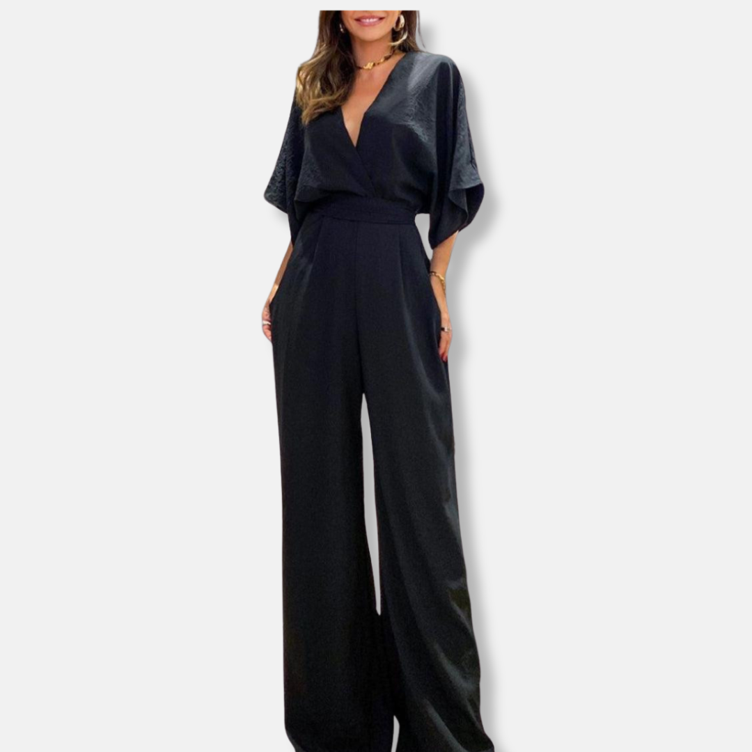 Amelia Satin Wrap Front Jumpsuit | V-Neck Wide Leg Jumpsuit