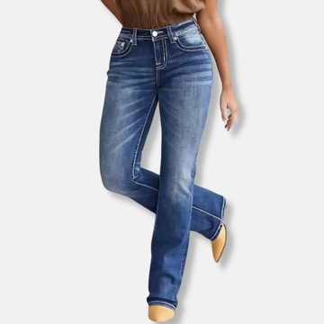 Women’s Jeans – Slim Fit Bootcut Flare – Denim with Contrast Stitching – Full Length