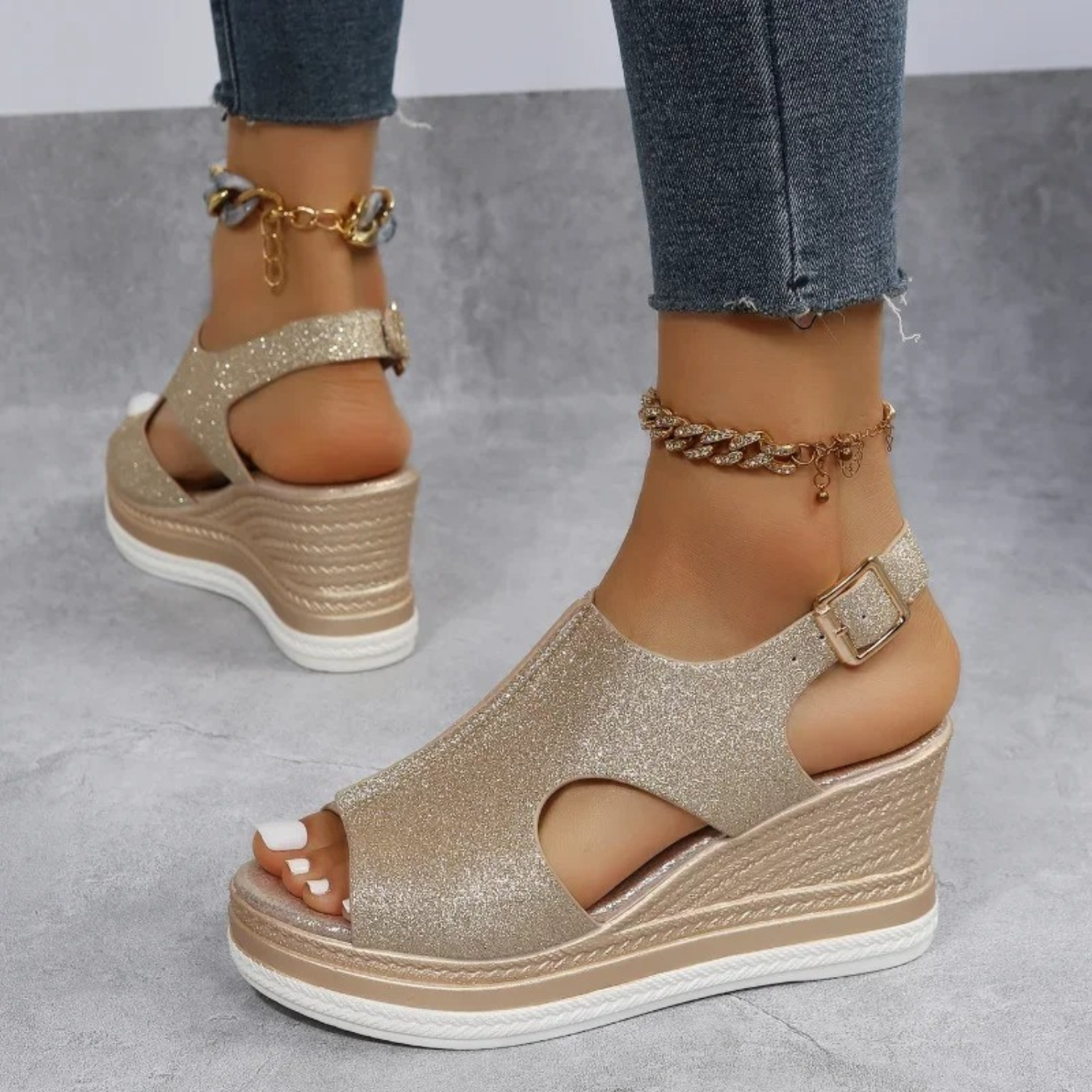 Neri -Wedge Heel Sandals with Glitters for Women