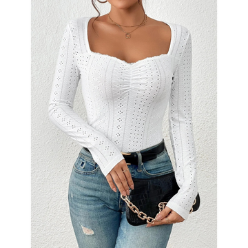 Vliza - Embroidered Eyelet Pleated Women's Long Sleeve Shirt