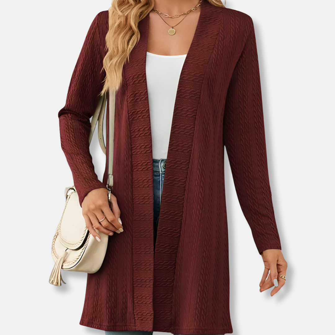 Isabella Textured Relaxed Fit Cardigan | Open Front Mid-Thigh Cardigan