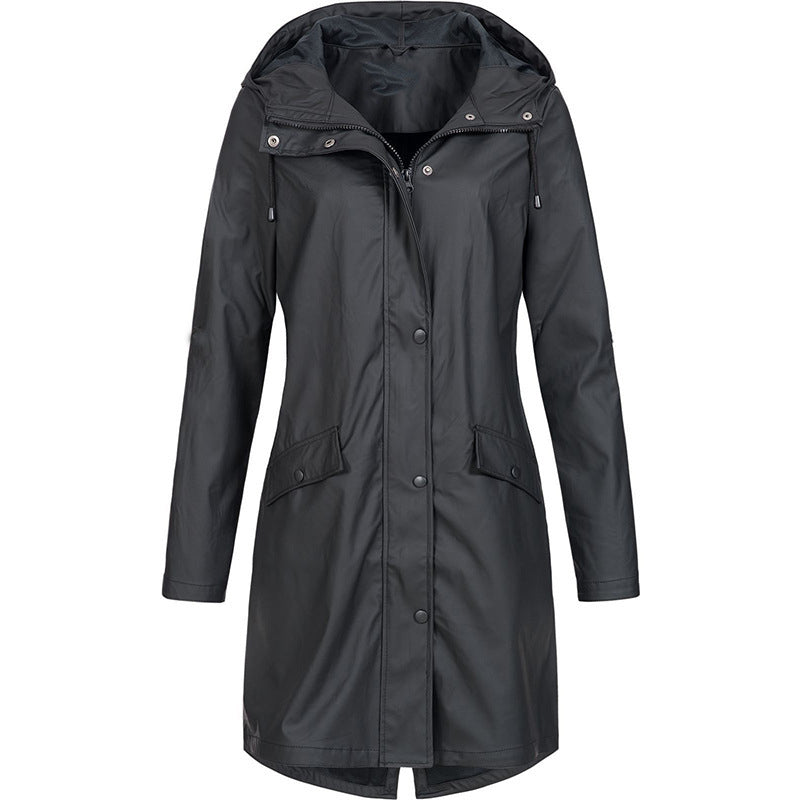 Women's waterproof hooded raincoat for all-weather protection