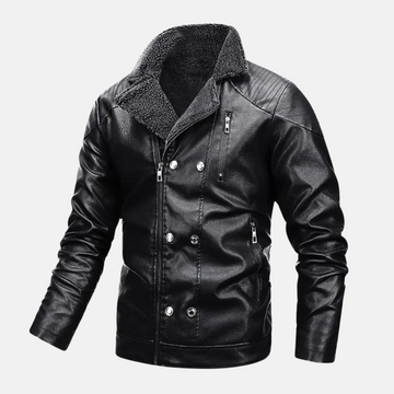 Men’s Faux Leather Jacket – Structured Fit – Shearling Lined – Quilted Shoulders