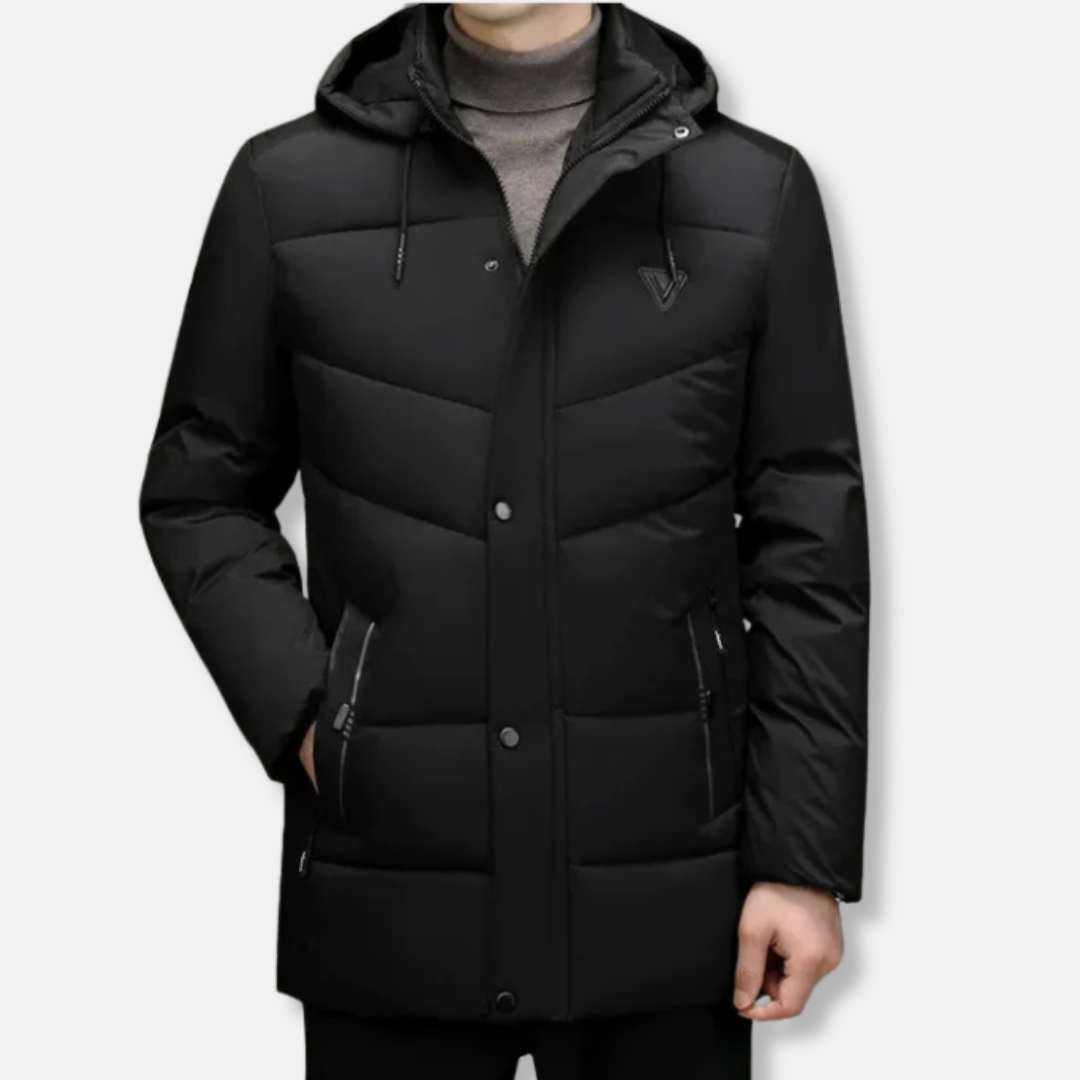 Men’s Parka Jacket – Quilted Padded Design – Detachable Hood – Mid-Thigh Length