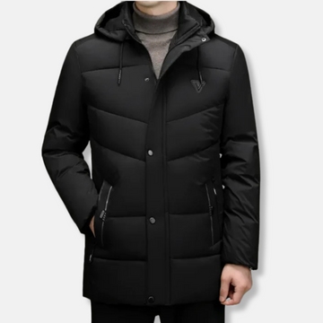 Men’s Parka Jacket – Quilted Padded Design – Detachable Hood – Mid-Thigh Length