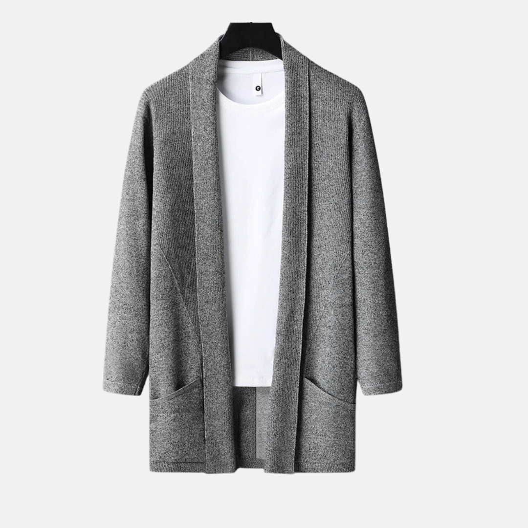 Men’s Cardigan Sweater – Slim Fit Knit – Open Front – Long Sleeve – With Pockets