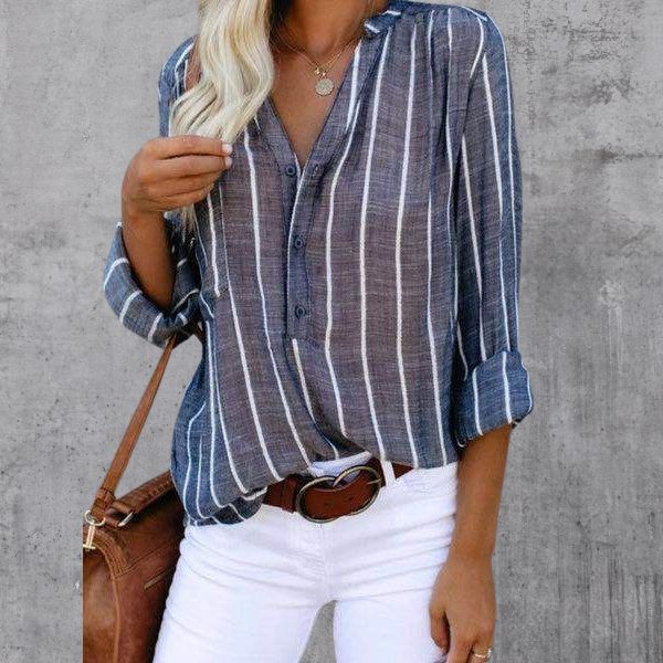 Women's casual striped button-down blouse