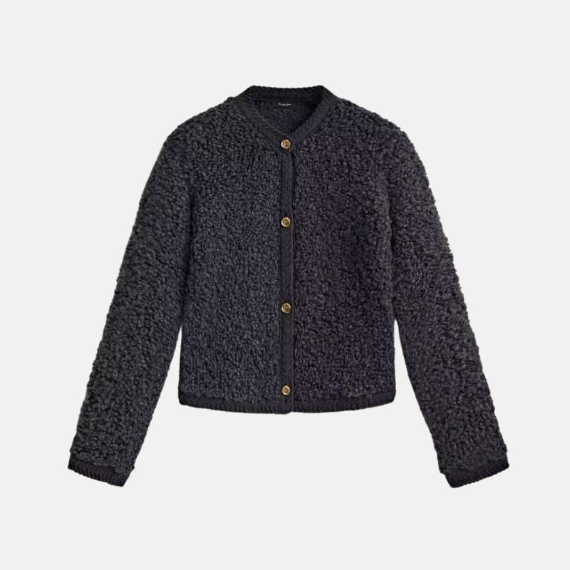 Women’s Cardigan - Knit - Cropped Length - Collarless Round Neck - Button Front