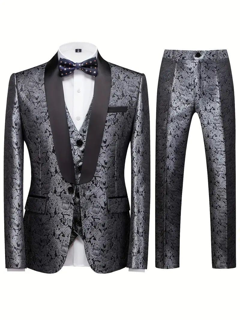 Men's Floral Brocade Tuxedo Suit Set