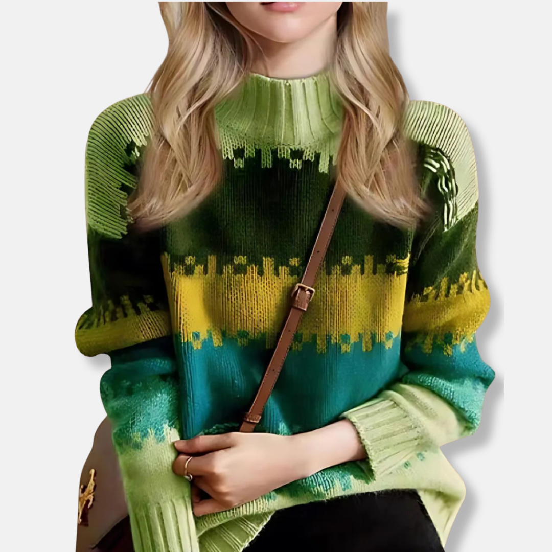 Isla Relaxed Pullover Sweater | Half Turtleneck Geometric Pattern Sweater