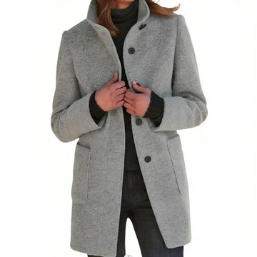 Women's retro button stand collar coat