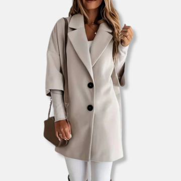 Isabella Cotton Tailored Coat | Notched Lapels Mid-Thigh Coat