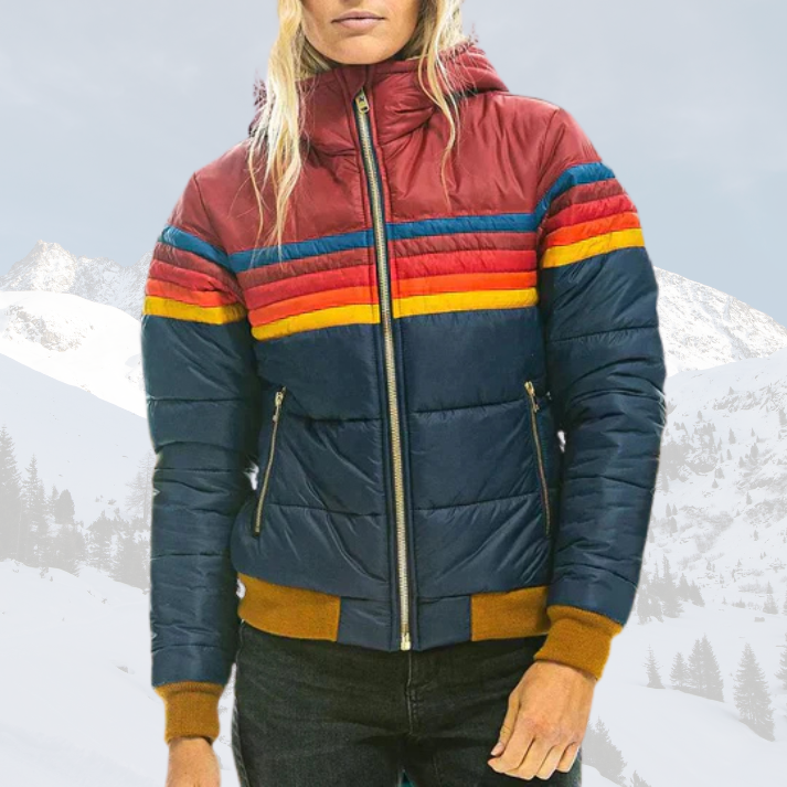 Vintage Color Block Puffer Jacket for Women – Cozy Winter Streetwear