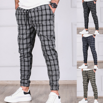 Men's plaid striped drawstring pants