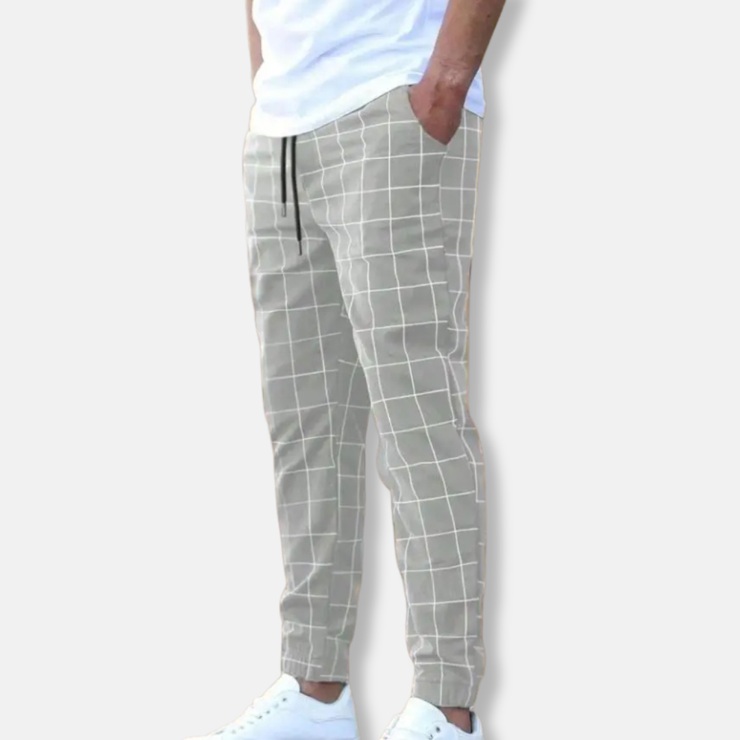 Oscar Tapered Jogger Pants | Check Print Drawstring Ankle-Length Pants