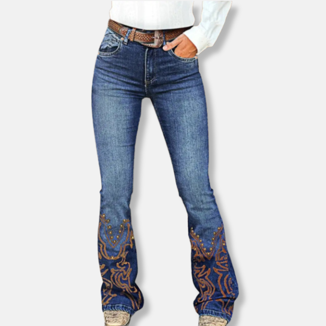 Women’s Jeans - Stretch Denim - Slim Fit - Slightly Flared Leg - Embroidered Detail