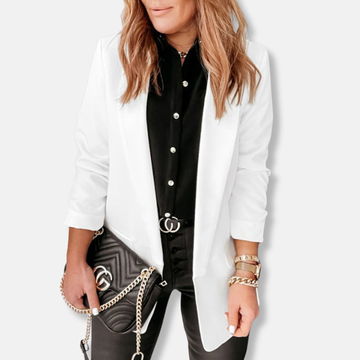 Isabella Thigh-Length Blazer | Notched Lapel Open Front Blazer