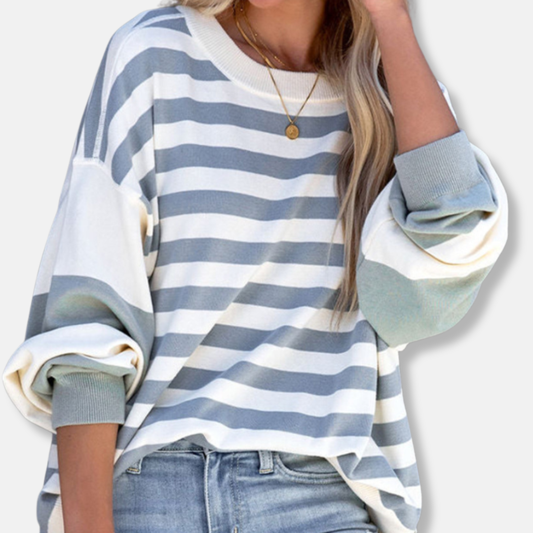 Women’s Sweater – Oversized Knit – Slouchy Fit – Dropped Shoulder – Striped Casual Pullover