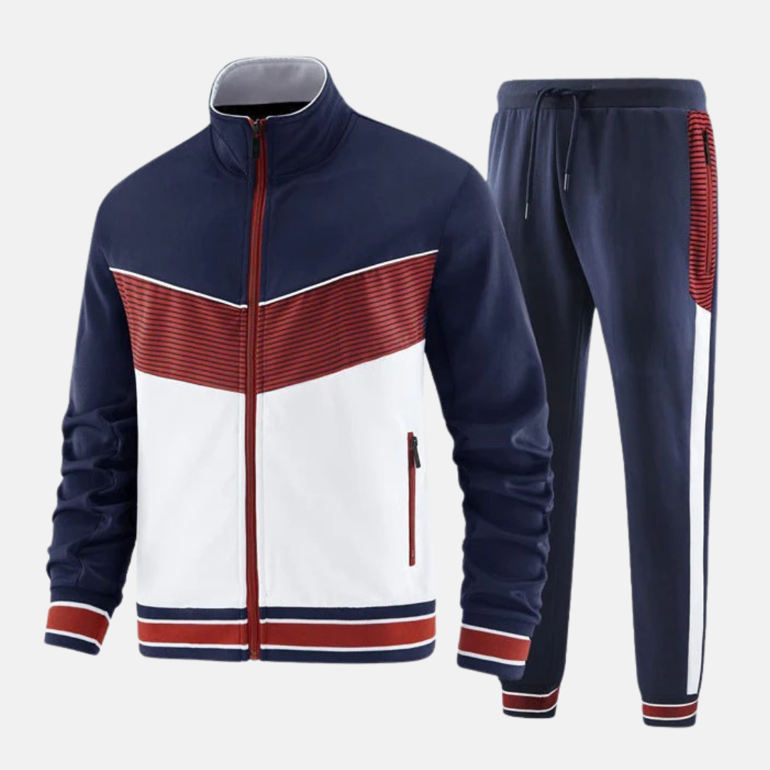Men’s Two-Piece Tracksuit Set – Slim Fit – Full Zip Jacket with High Collar – Jogger Pants