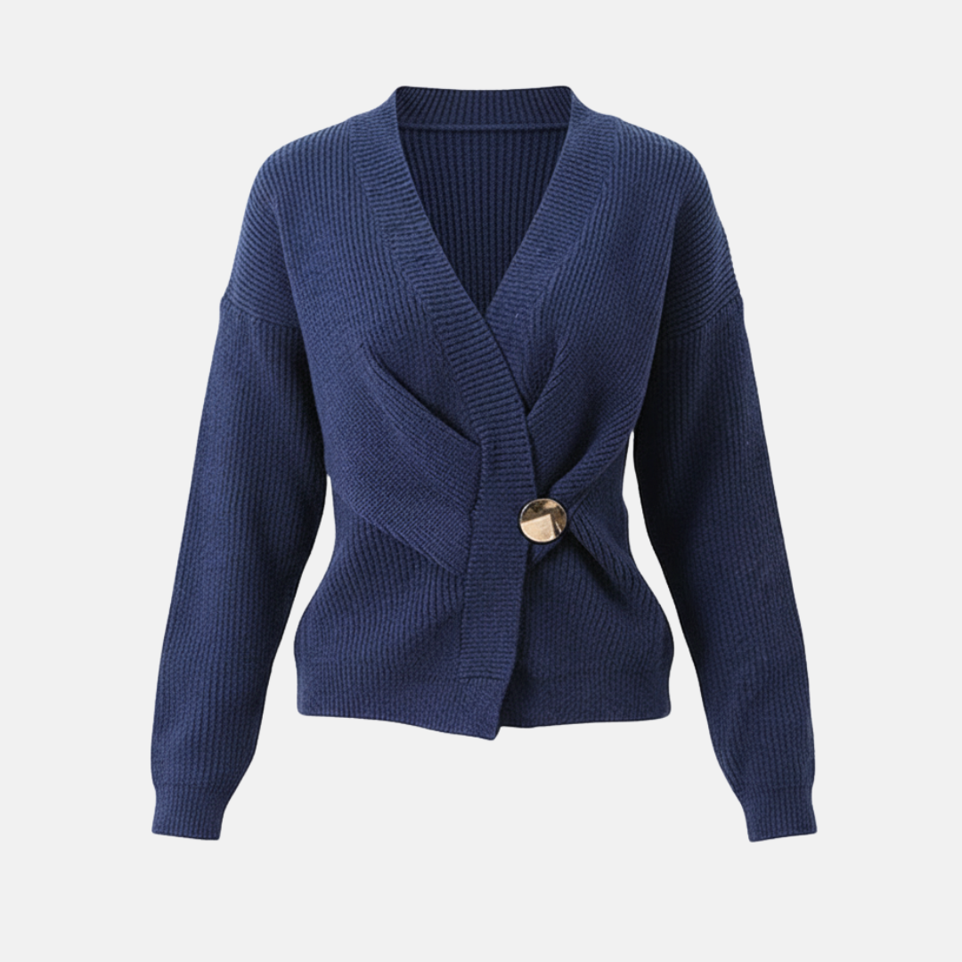 Women’s Sweater Top – Wrap Style – V-Neck – Ribbed Knit – Asymmetrical Hem – Long Sleeve