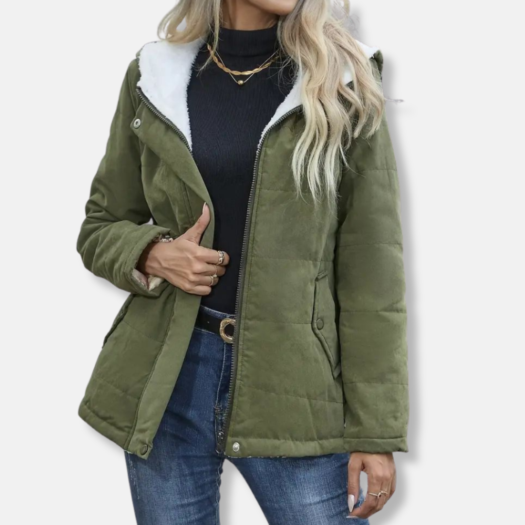 Women’s Hooded Short Coat – Quilted Warmth – Fleece Lined – Relaxed Fit – Zip Front