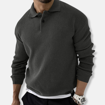 Arthur Relaxed Fit Polo Sweater | Collared Button Front Sweater