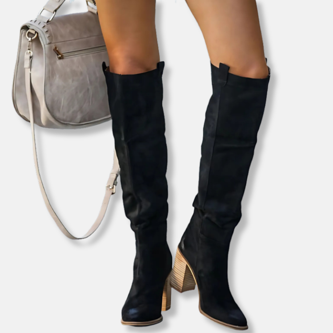 Isla Slouchy Knee-High Boots | Pointed Toe Chunky Block Heel Boots
