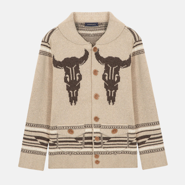 Men’s Jacket - Wool - Shawl Collar - Hip Length - Bull Skull Pattern