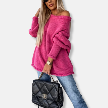 Women’s Sweatshirt - Chunky Knit - Off-Shoulder Neckline - Oversized Fit