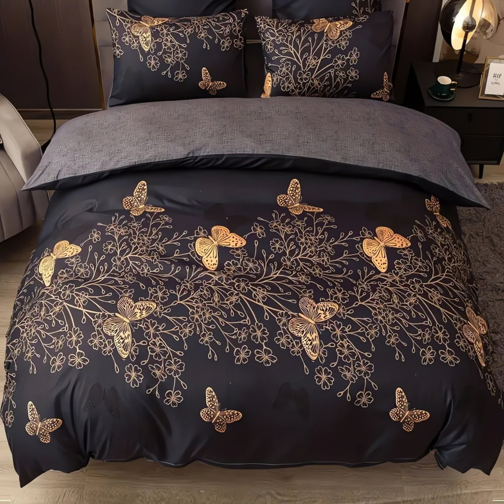 Cotton Butterfly Botanical Print Duvet Cover Set