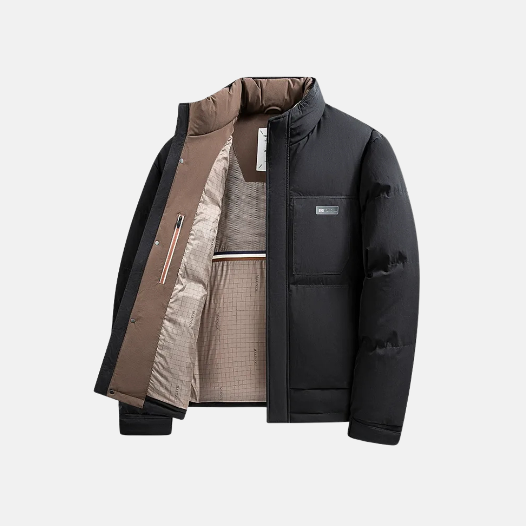 Men’s Down Jacket – Regular Fit – Stand Collar – Windproof Puffer – Full Zip Closure