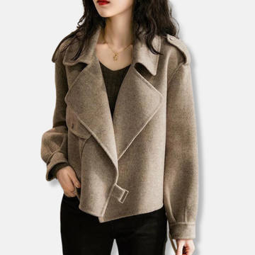 Amelia Wool Cropped Short Jacket | Asymmetric Buckle Closure Jacket