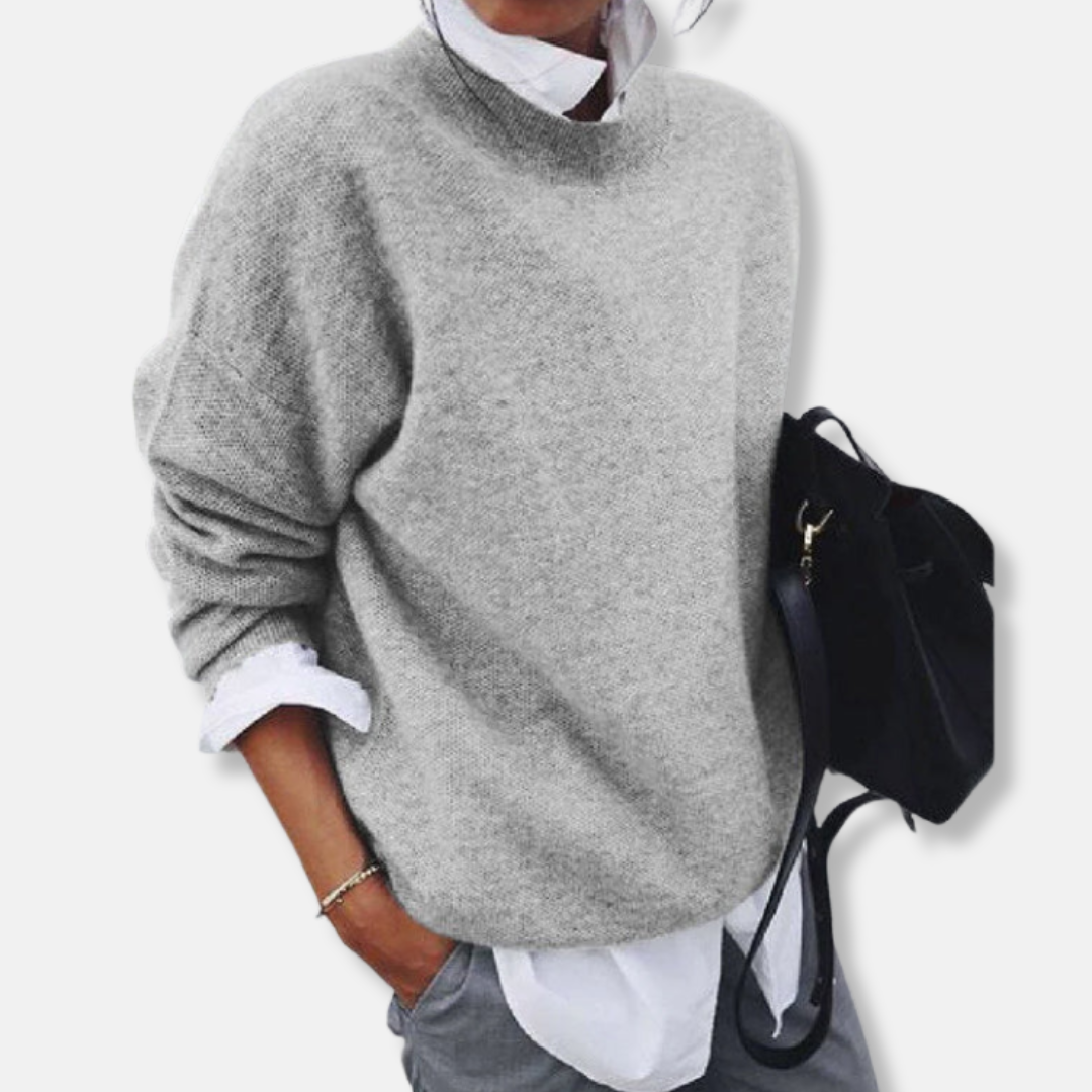 Grace Knitted Relaxed Fit Pullover Sweater | Crewneck Long Sleeve Sweater