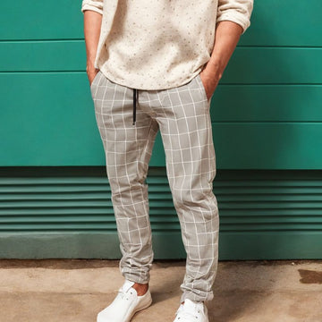 Men's casual striped pants with drawstring closure