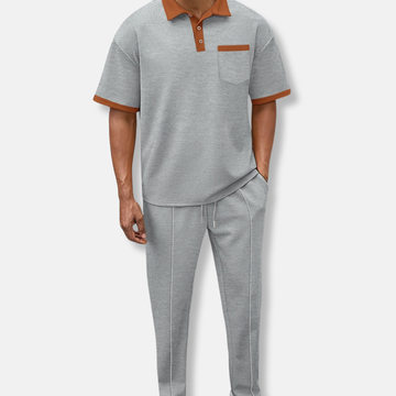 Arthur Relaxed Fit Polo Shirt and Jogger Pants Two-Piece Set | Textured Design Casual Set
