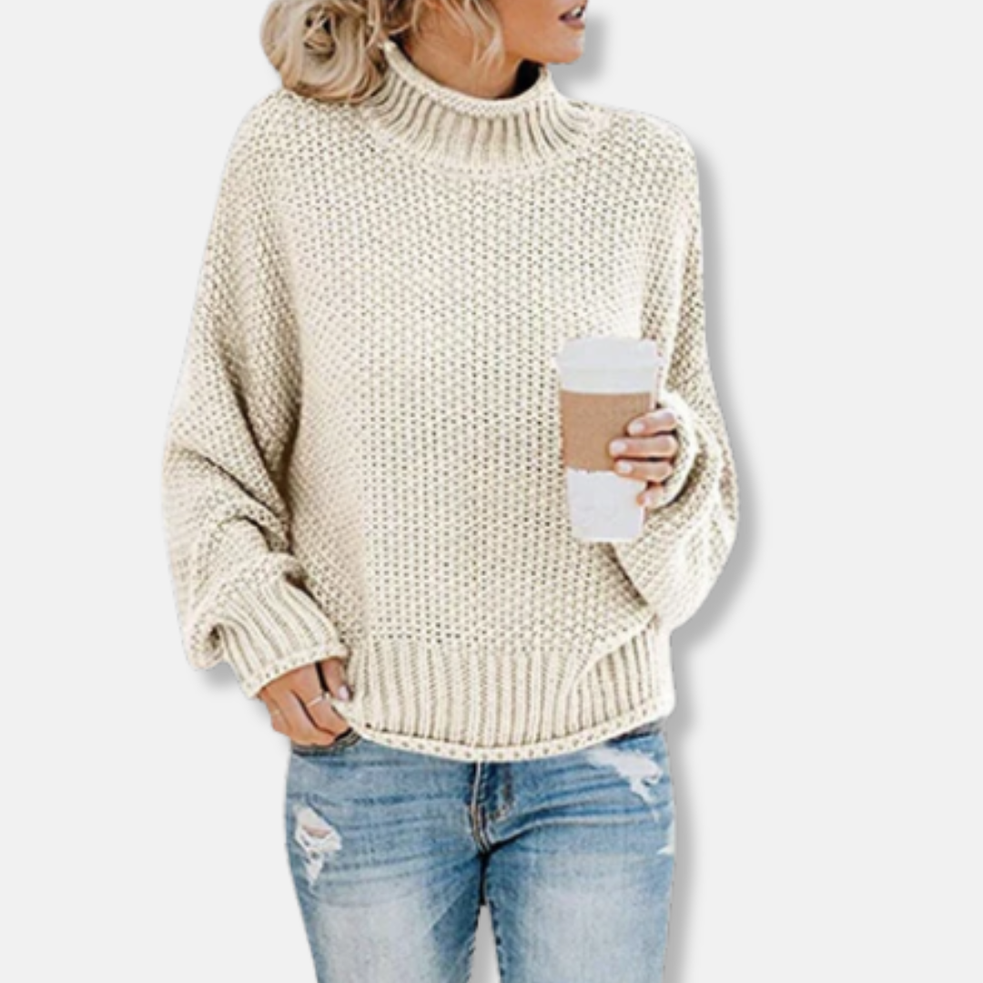 Women’s Sweater – Oversized Fit – Wool Blend – High Neck – Drop Shoulder – Ribbed Cuffs