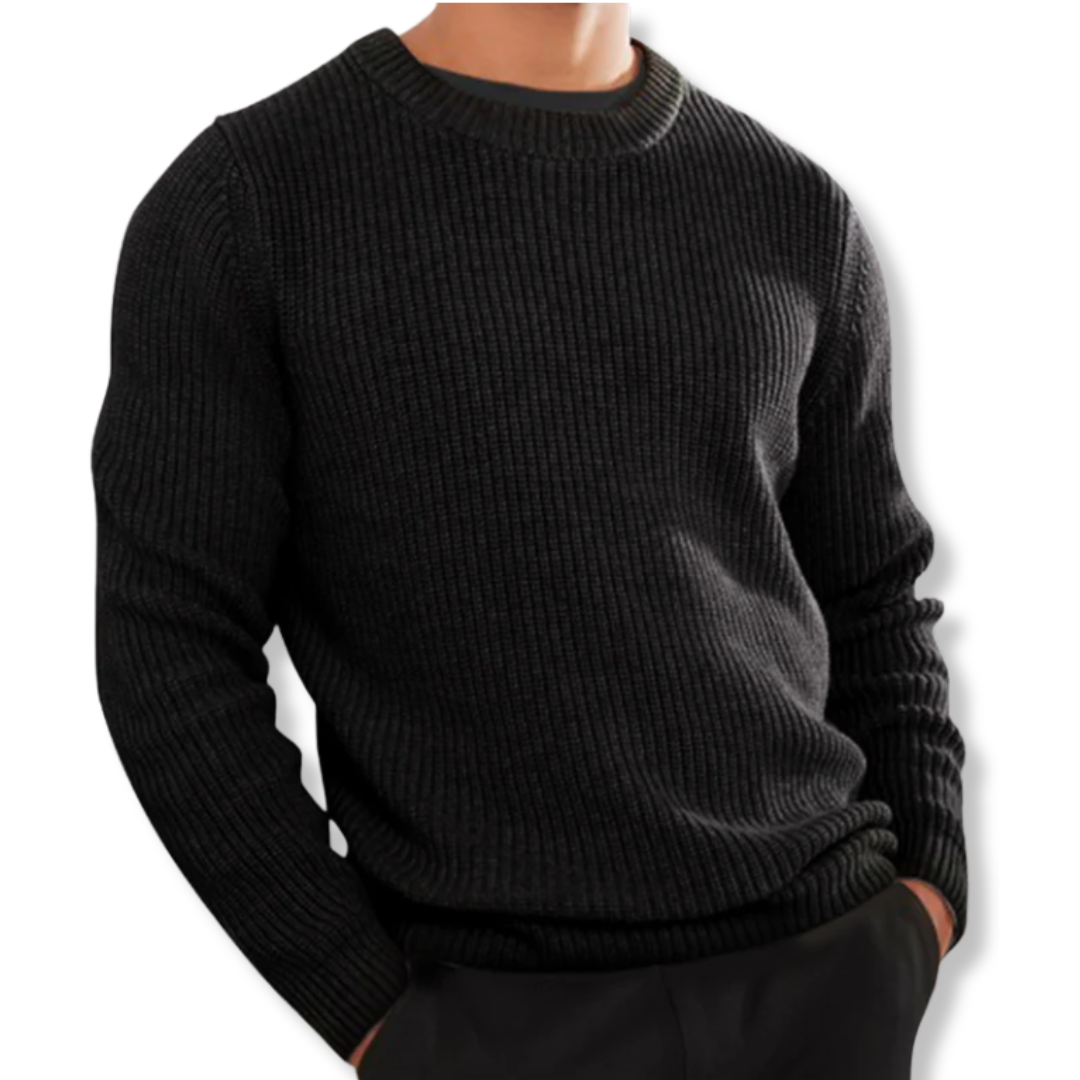 Men’s Sweater - Cotton Blend - Crew Neck - Long Sleeve - Ribbed Texture