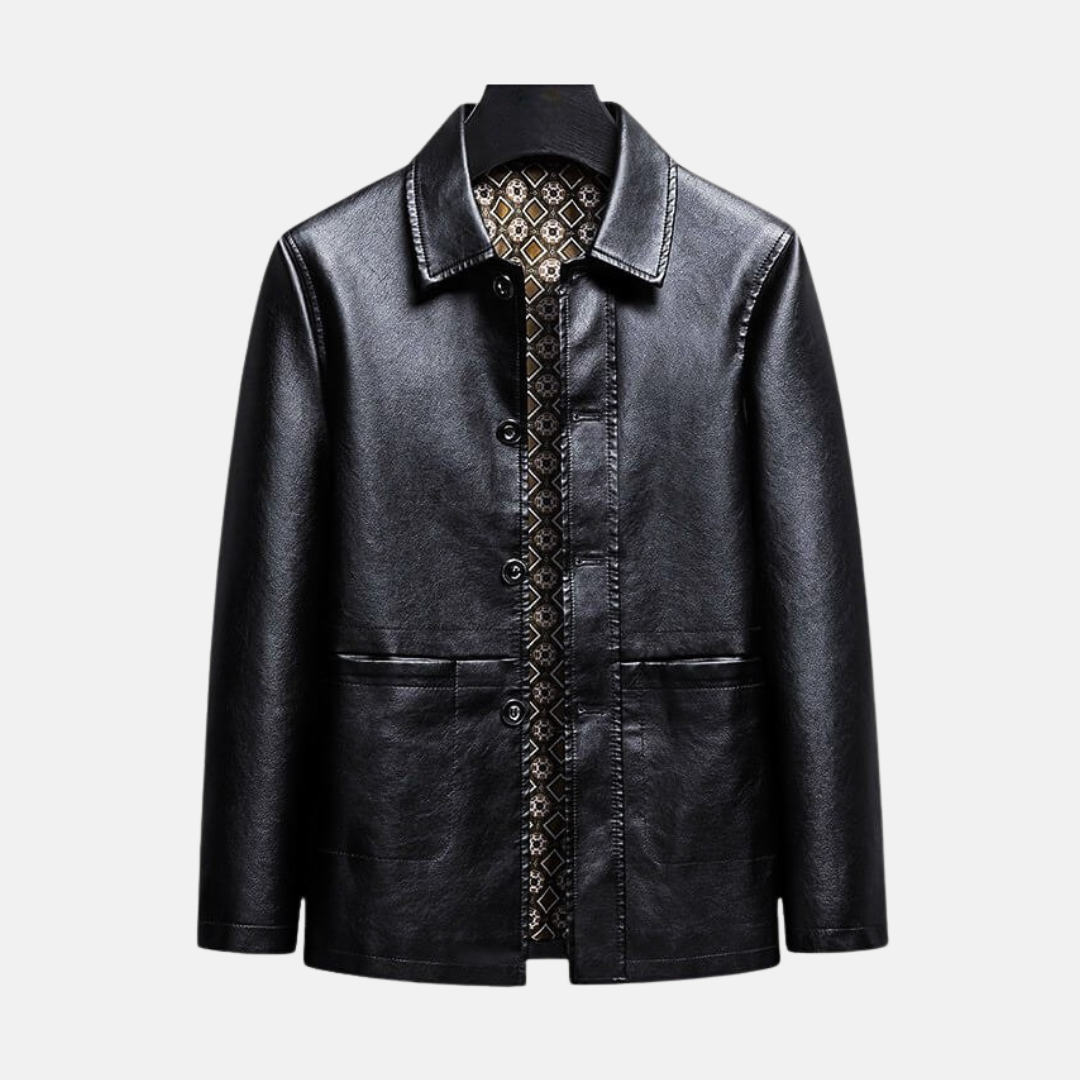 Men’s Jacket - Faux Leather - Single-Breasted - Point Collar - Hip Length