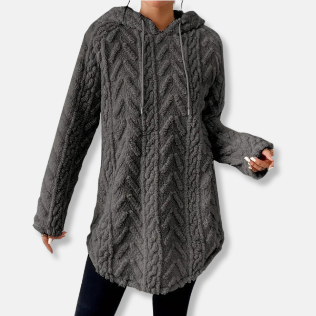 Women’s Hooded Sweatshirt - Knit - Relaxed Fit - Longline - Hood With Drawstring