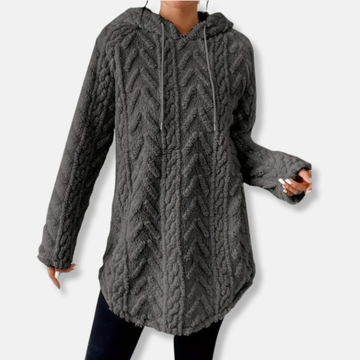 Women’s Hooded Sweatshirt - Knit - Relaxed Fit - Longline - Hood With Drawstring