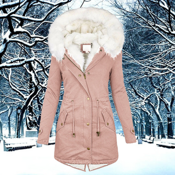 Women's hooded coat with removable fur collar