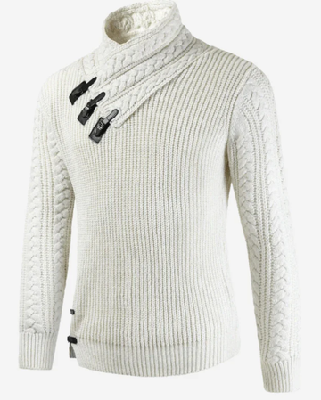 Men's Cable Knit Buckle Turtleneck Sweater