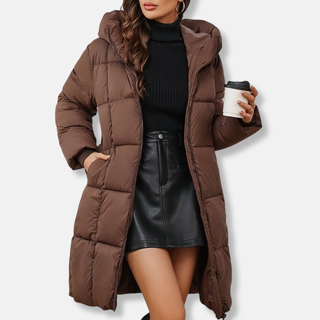 Isla Hooded Puffer Jacket | Quilted Relaxed Fit Mid-Length Jacket