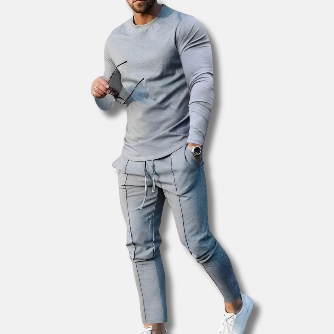 Men’s Sweatshirt and Jogging Pants Set – Slim Fit – Cotton Blend – Crew Neck – Tapered Leg